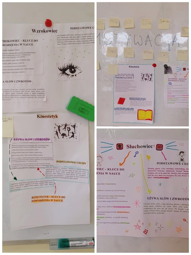 Zdjęcie przedstawiające materiały wykonane podczas warsztatów "Poznaję style efektywnego uczenia  się"