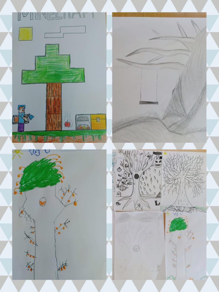 Zdjęcie przedstawiające rysunki uczniów wykonane podczas warsztatów „Empatia i wrażliwość na potrzeby osób z różnymi niepełnosprawnościami”