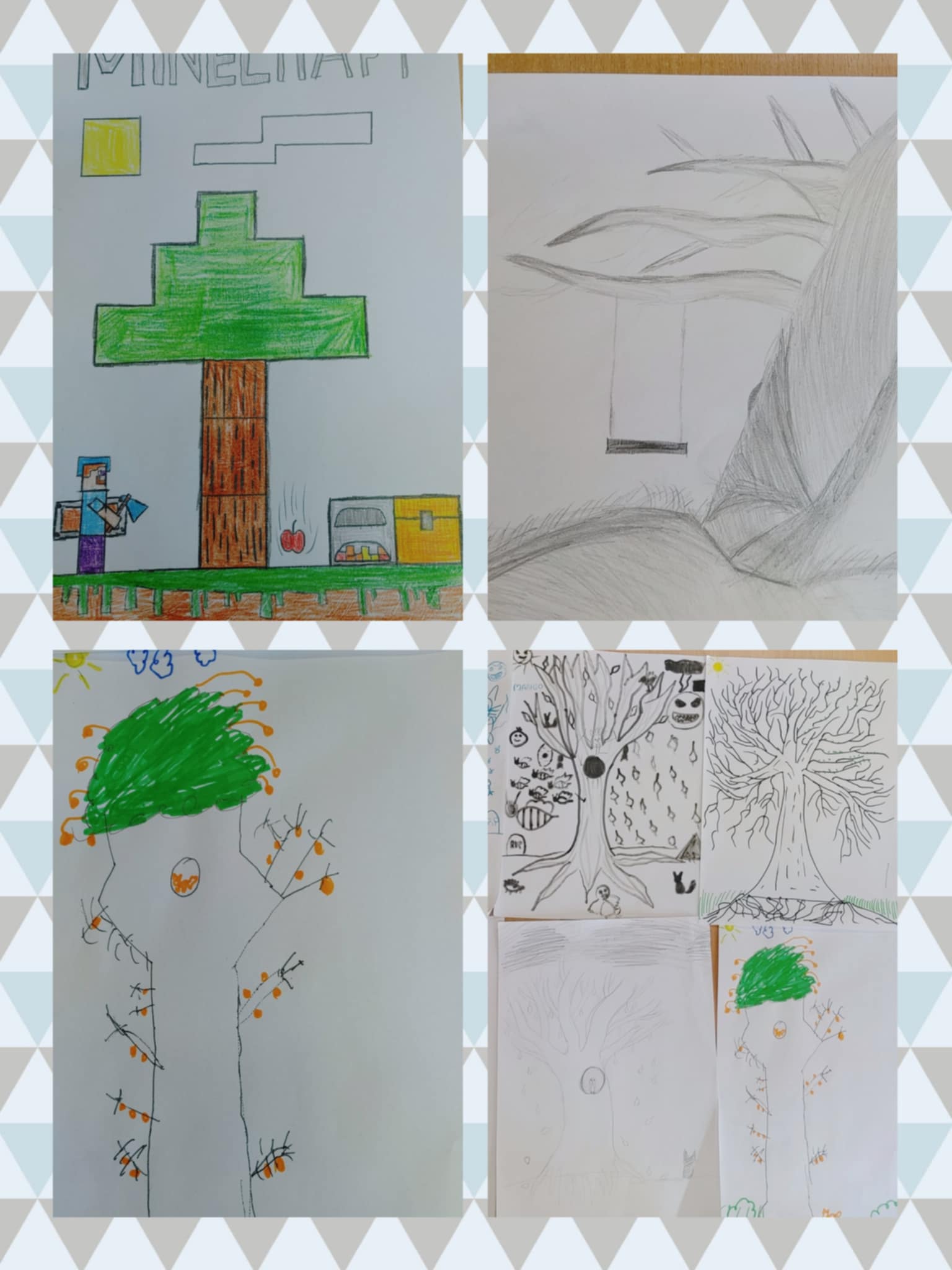 Zdjęcie przedstawiające rysunki uczniów wykonane podczas warsztatów „Empatia i wrażliwość na potrzeby osób z różnymi niepełnosprawnościami”