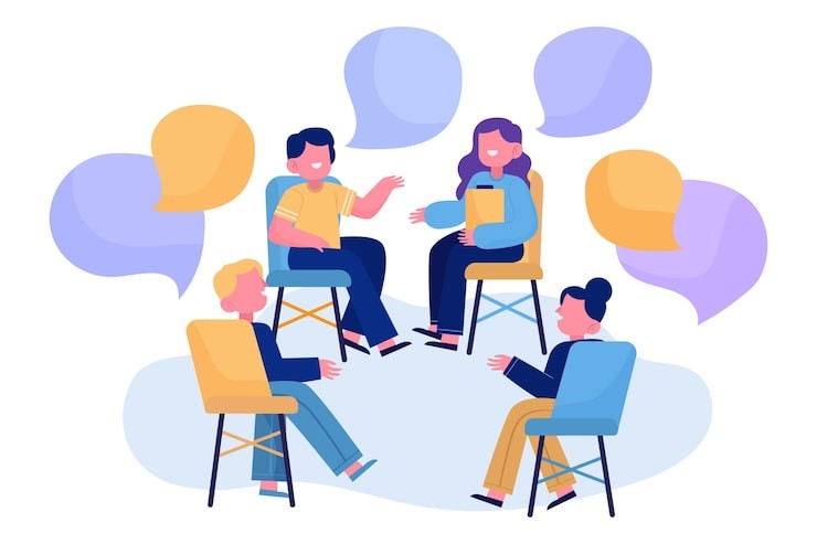 Grafika przedstawiająca spotkanie grupowe