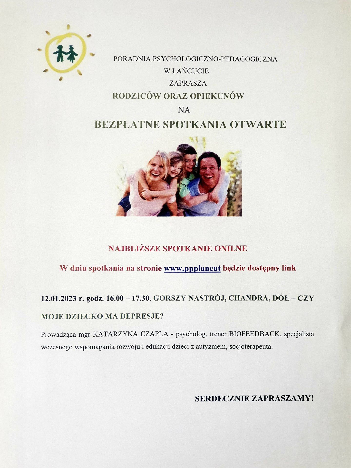Plakat spotkania online dot. problemów z depresją.