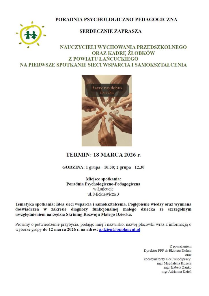 Plakat sieci wsparcia wraz z opisem