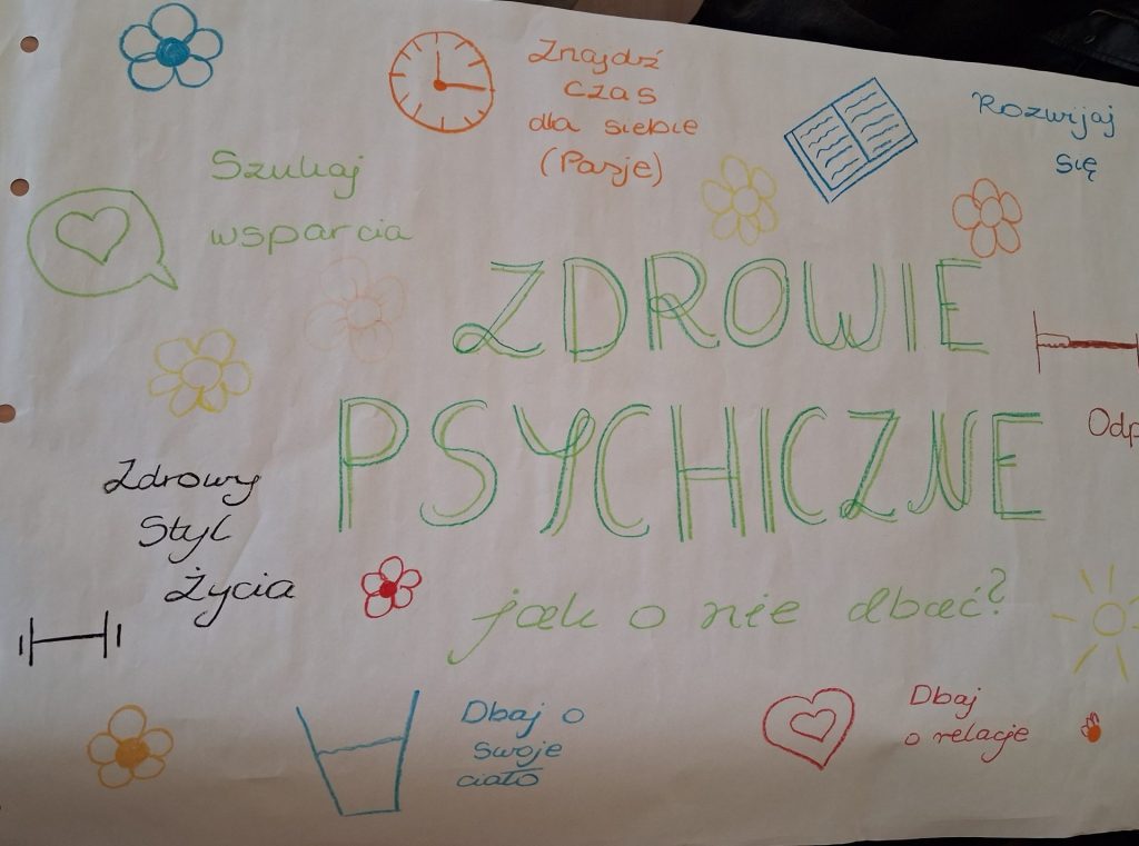 Plakat młodzieży na warsztatach o zdrowiu psychicznym