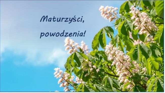 Zdjęcie z napisem maturzyści powodzenia
