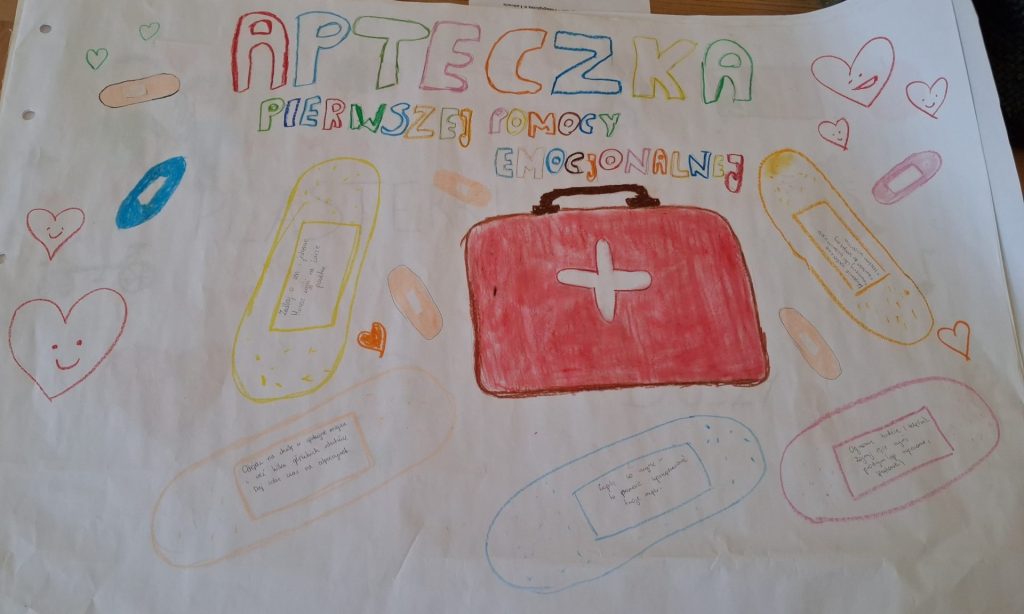 Plakat młodzieży na warsztatach o zdrowiu psychicznym