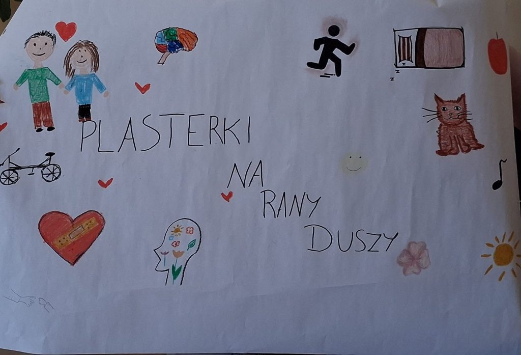Plakat młodzieży na warsztatach o zdrowiu psychicznym
