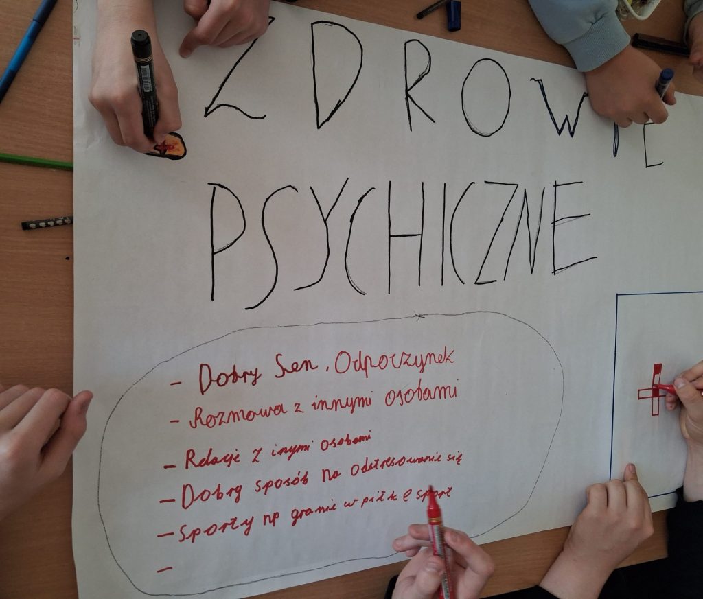 Plakat młodzieży na warsztatach o zdrowiu psychicznym